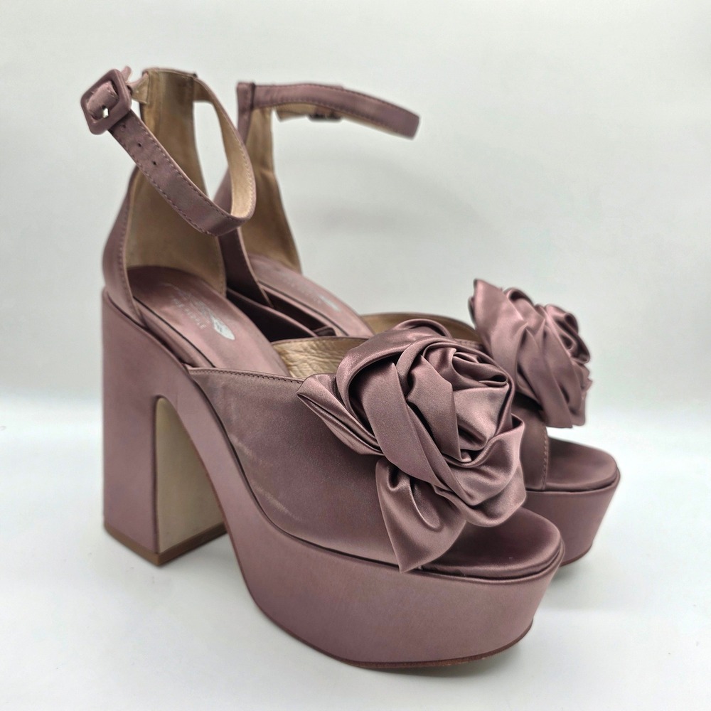 Jeffrey Campbell On My Way Platform Dark Lilac Satin Rosette Heels Womens 9.5
